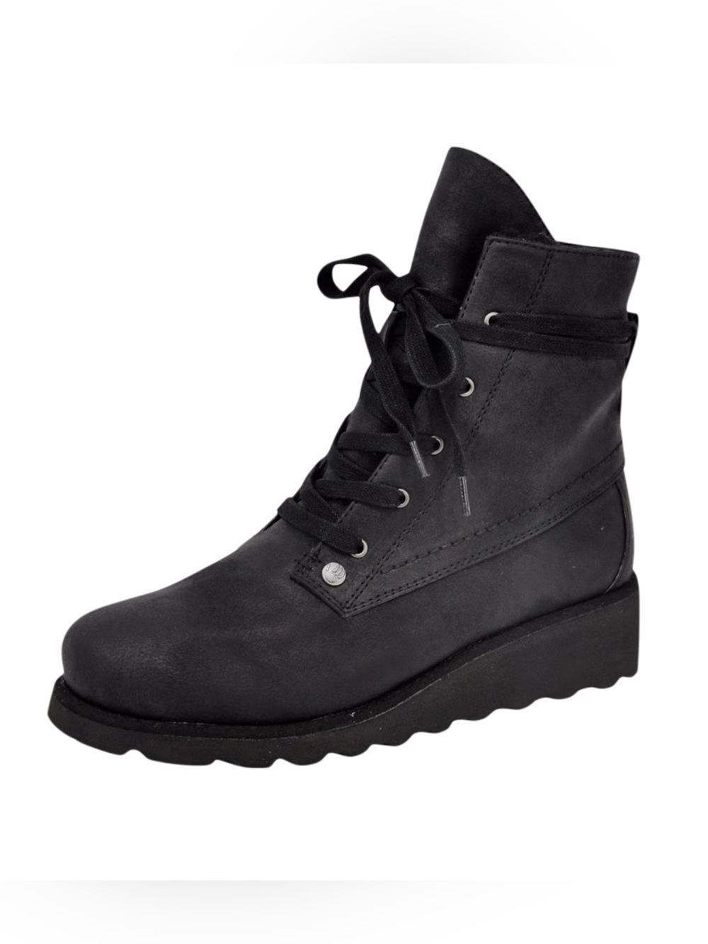 BearPaw Women's Krista Black Lace-Up Wedge Ankle Boot Sz 9